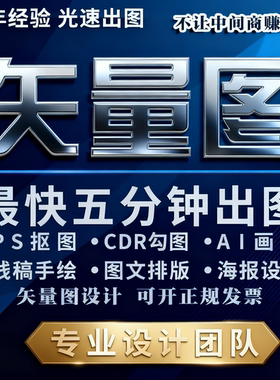 矢量图制作cdr平面设计ai高清图代做ps抠图logo代画图片转源文件