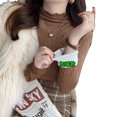 大码胖mm加绒加厚蕾丝打底衫2023