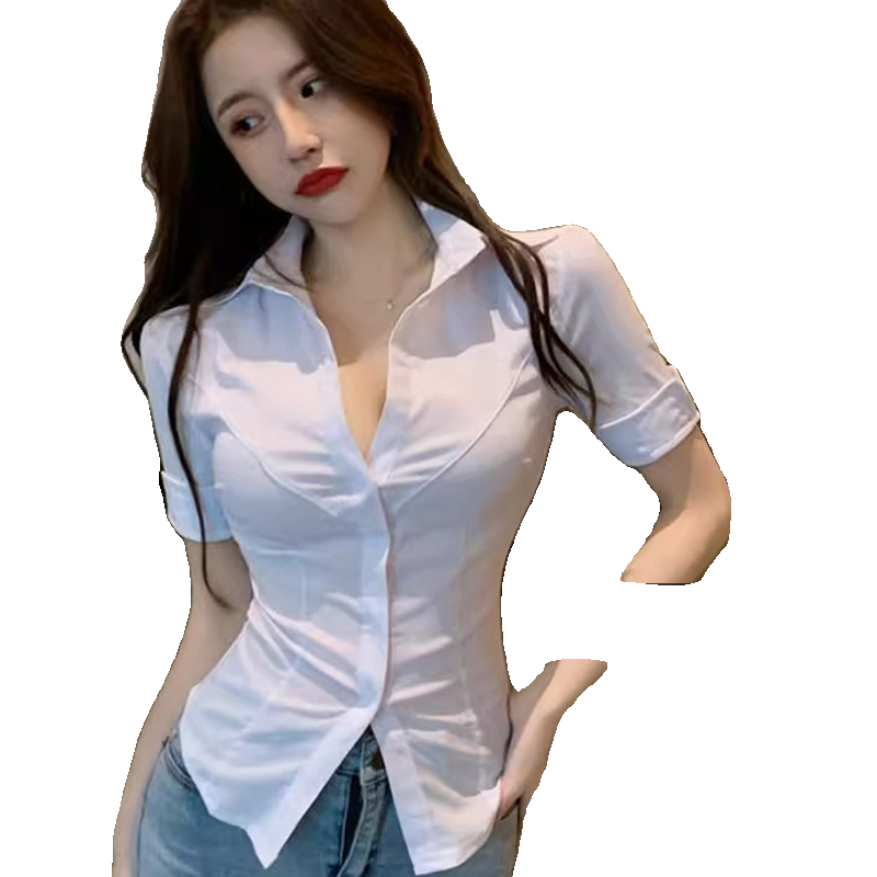 大碼胖mm性感短袖制服襯衫白色OL職業(yè)足浴按摩足療女技師衣服工服
