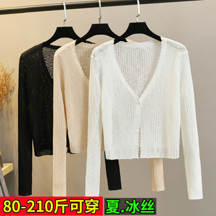 大码 薄款 坎肩短款 外搭罩衫 披肩上衣 冰丝防晒针织开衫 空调衫 女夏季