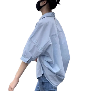 大码胖mm白色短袖衬衫女夏冰丝宽松衬衣别致漂亮小衫淑女气质上衣