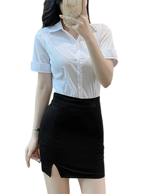 短袖衬衫大码微胖纯欲弹力衬衫
