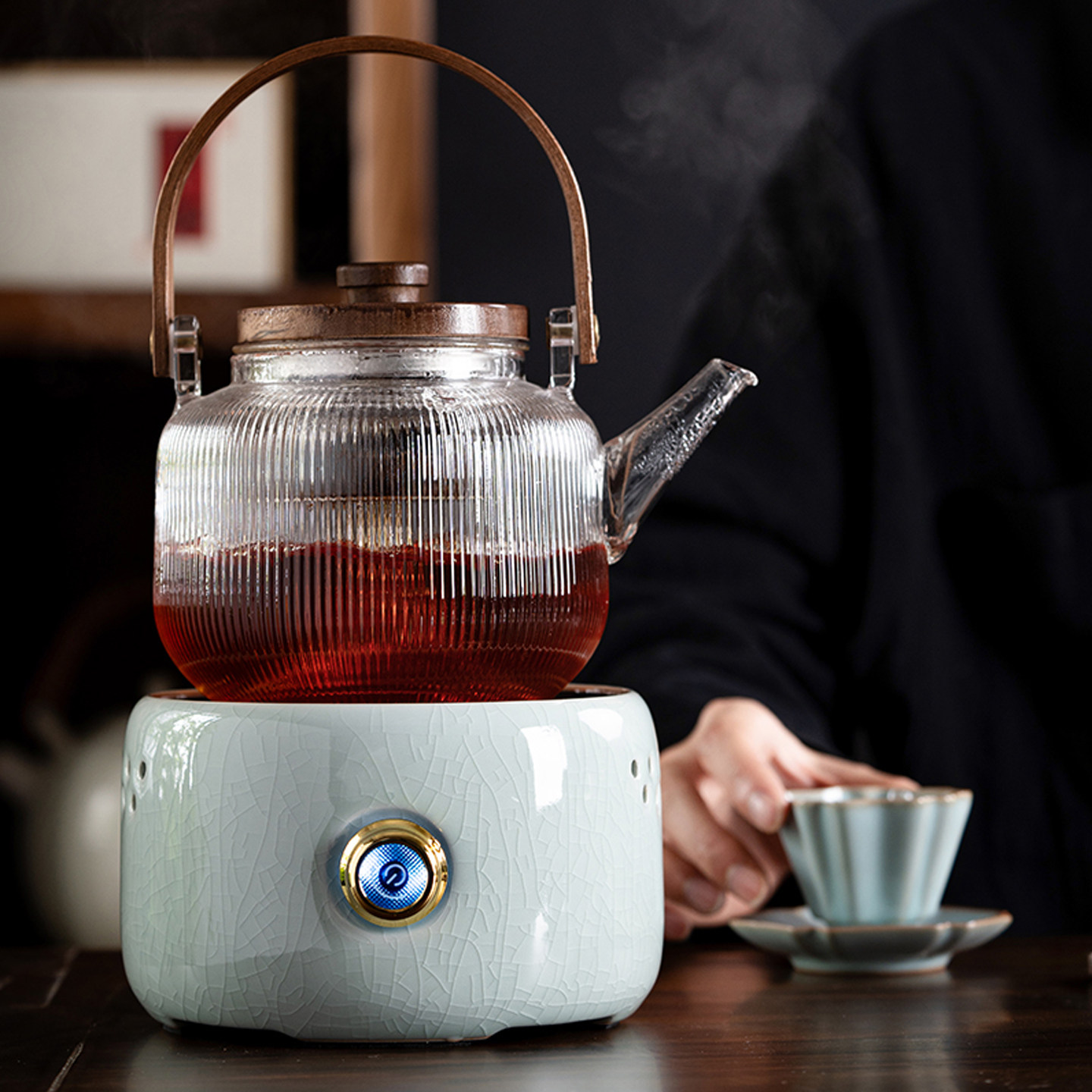 廷怀窑汝瓷电陶炉功夫茶烧水陶瓷汝窑煮茶器加厚耐高温明火煮茶炉