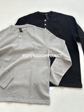 【YQTSTUDIO】美式复古vintage亨利领华夫格打底长袖卫衣男女潮