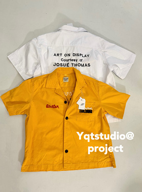 .Gallery dept 美式复古水洗做旧字母刺绣工装帆布短袖衬衫潮男女