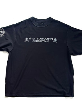 MMJ PROJECT G/R马赛克骷髅印花重工圆领宽松两面穿短袖T恤