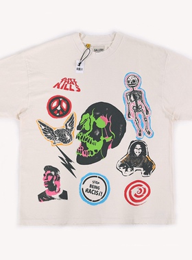 GALLERY DEPT.ILLADOX VINTAGE TEE 骷髅头多元素插画磨破短袖T恤