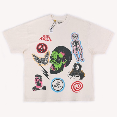 GALLERY DEPT.ILLADOX VINTAGE TEE 骷髅头多元素插画磨破短袖T恤