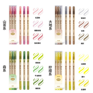 双头画笔绘画软头Brush花体英文水性笔简约美术动漫水彩笔302E 点石马克笔水性大毛刷手账笔套装 天猫U先