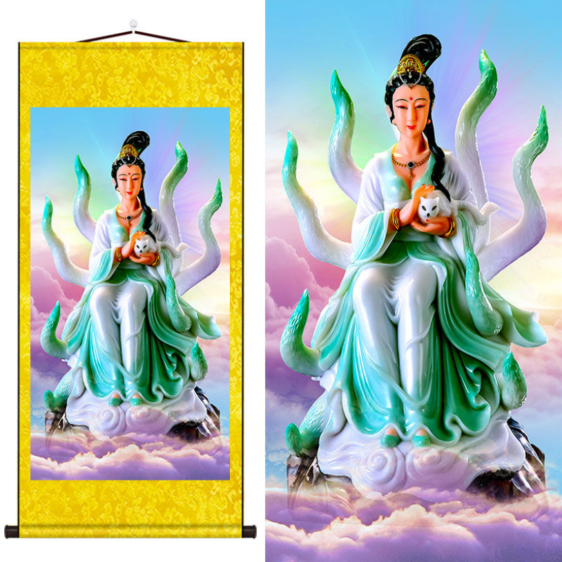 九尾室内神像挂件挂画