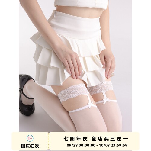 蕾丝蝴蝶结吊带过膝袜