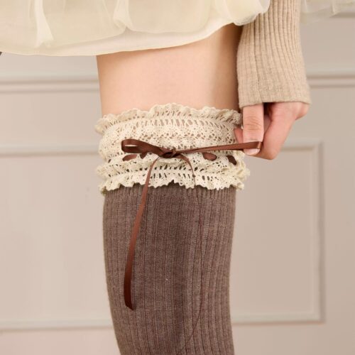 抵达一楼蝴蝶结绑带蕾丝过膝袜