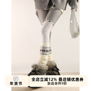 抵达一楼格雷系灰色雪花波点连裤袜复古费尔岛撞色拼接打底裤显瘦