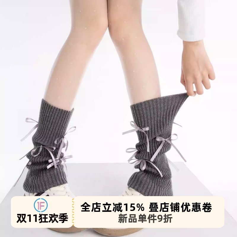 蝴蝶结针织袜套日系jk堆堆袜