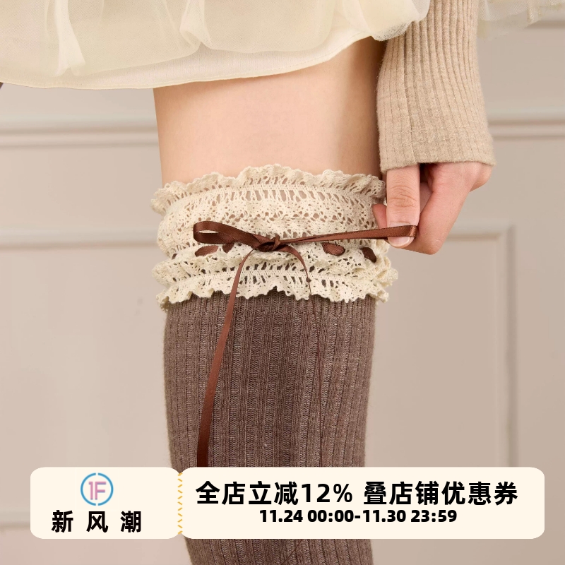 抵达一楼蝴蝶结绑带蕾丝过膝袜