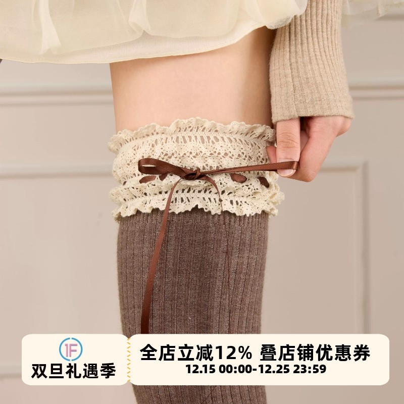 抵达一楼蝴蝶结绑带蕾丝过膝袜