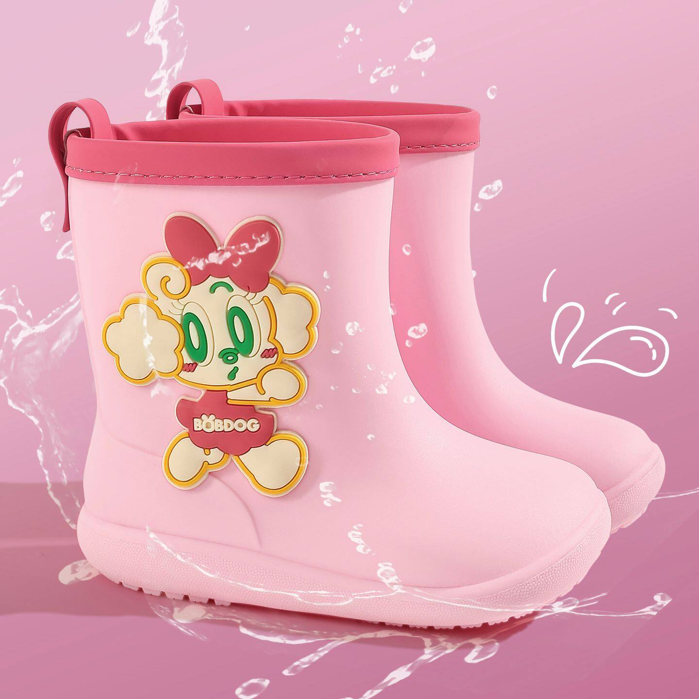 巴布豆 儿童雨靴 女款男童雨鞋男孩胶鞋防水防滑宝宝水鞋女童套鞋