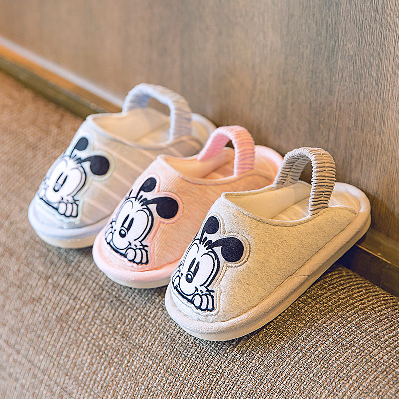 家居男童女童布拖鞋室内防滑棉拖鞋地板鞋家用儿童拖鞋居家巴布豆