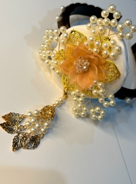 延边朝鲜族头饰高档韩国延吉传统民族韩服宫廷复古白色发箍发绳女