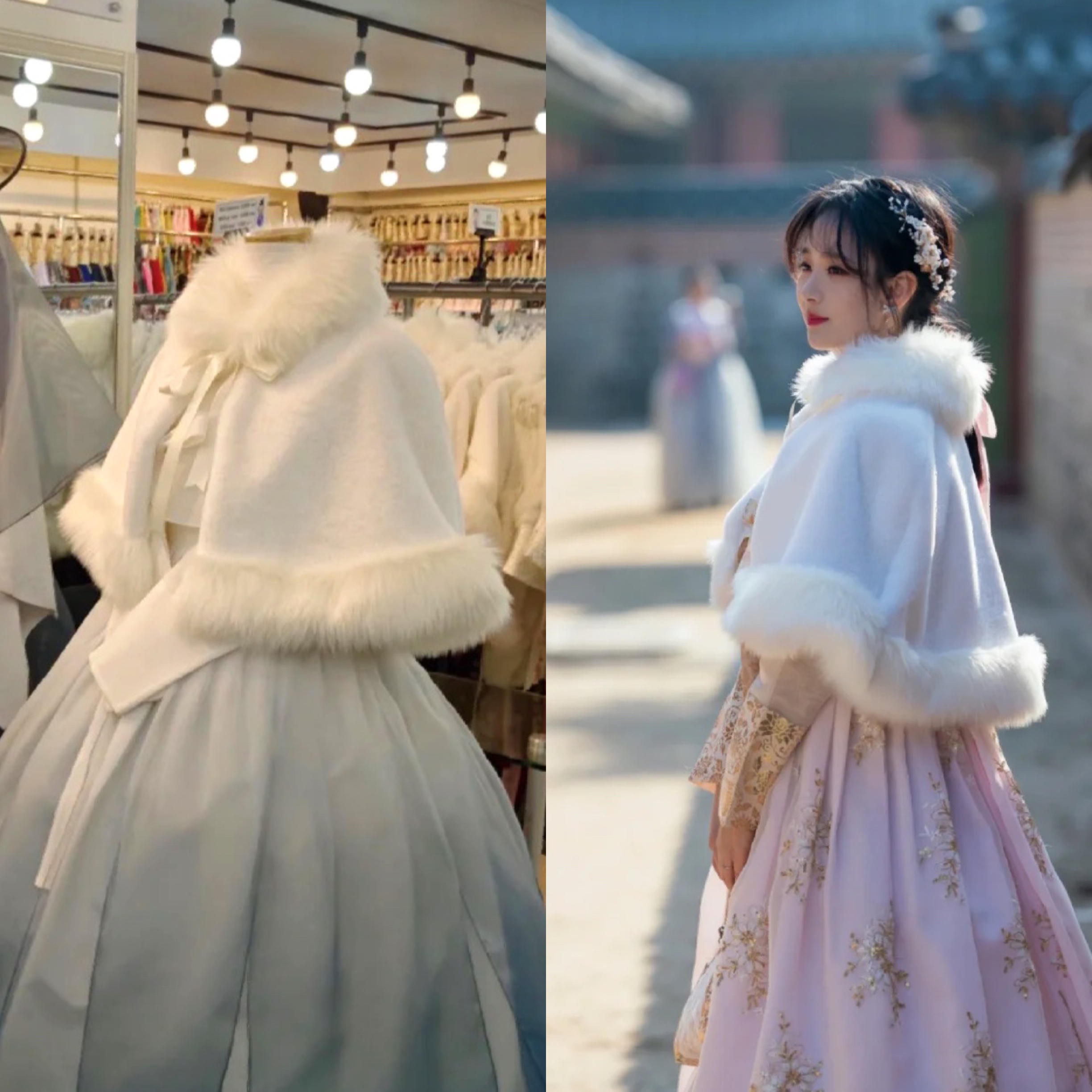 韩服朝鲜服秋冬新款披肩改良韩服元素lolita连帽披风延吉斗篷外套