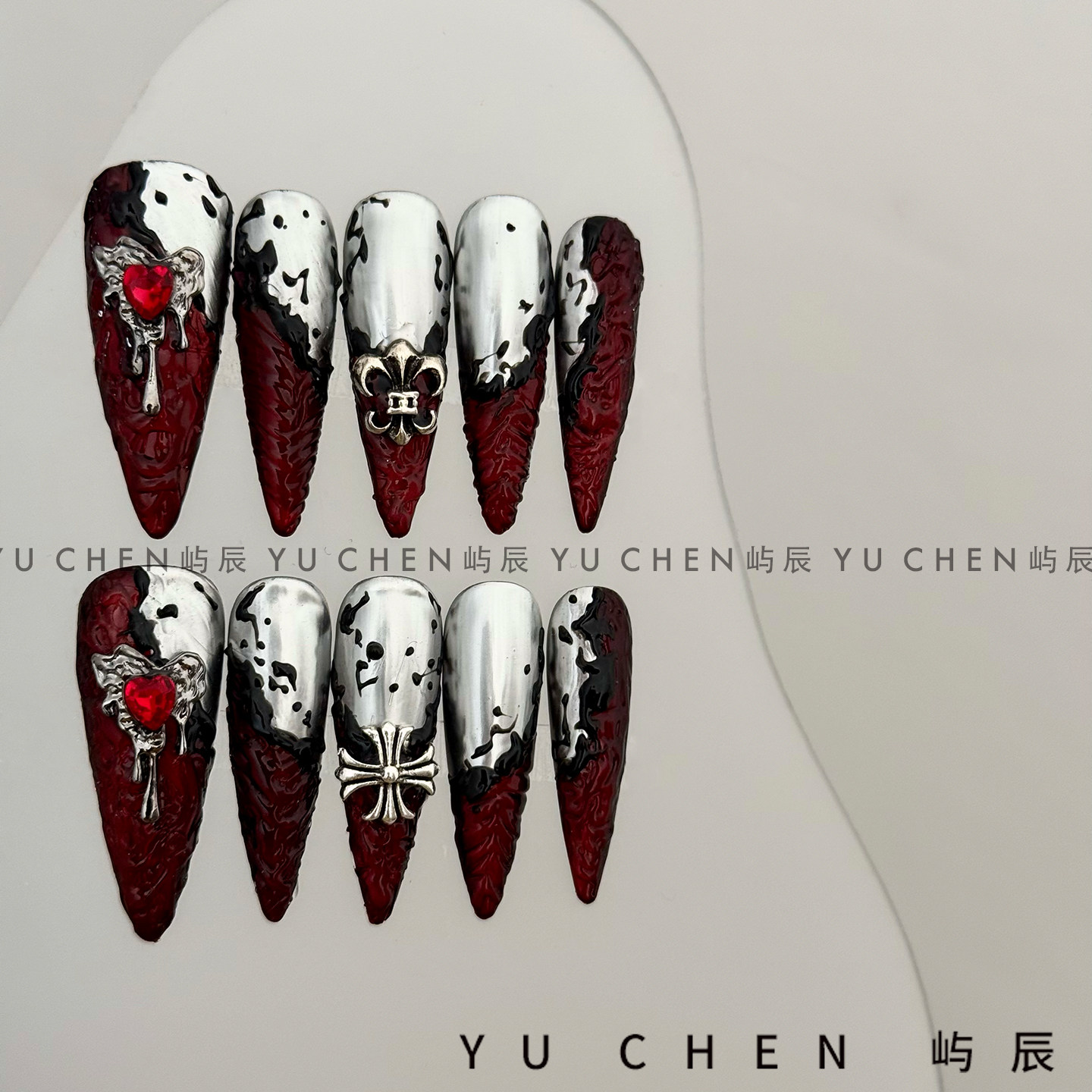 屿辰|赤焰岩浆 亚文化新款小众重工欧美中长款手工高级美甲穿戴甲