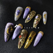 屿辰穿戴甲 金色宝石月球 亚文化美甲小众紫色猫眼手工原创定制