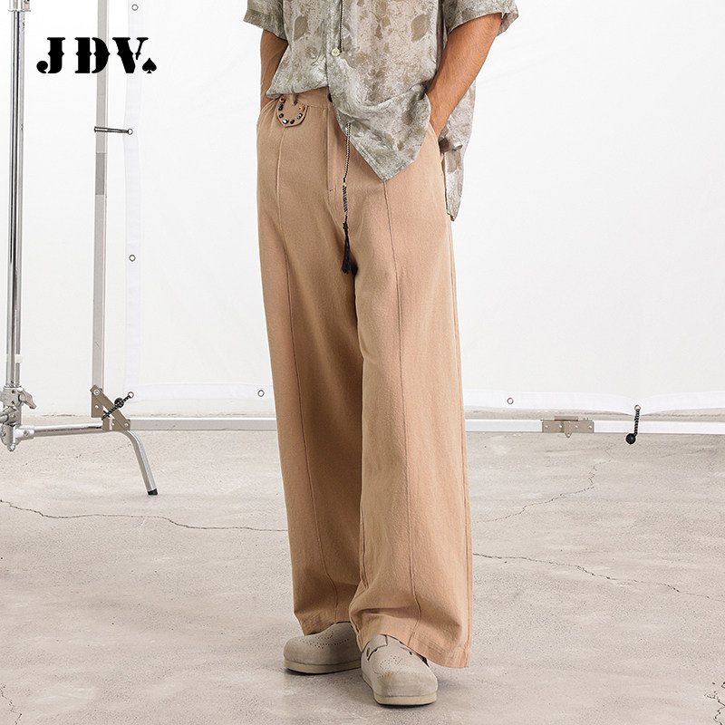 JDV奥莱旗舰店春秋折扣新品男装卡其棉麻宽松阔腿休闲裤子长男款