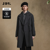 JDV奥莱旗舰店春秋折扣新品 双排扣风衣翻领宽松外套 黑色男士