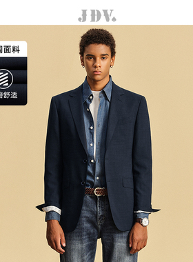 JDV男装春夏新品商场同款藏青色西装单排扣西服外套SMM4013