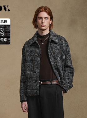 JDV2025商场同款秋冬新款黑色格纹翻领绵羊毛夹克外套保暖WJK4409
