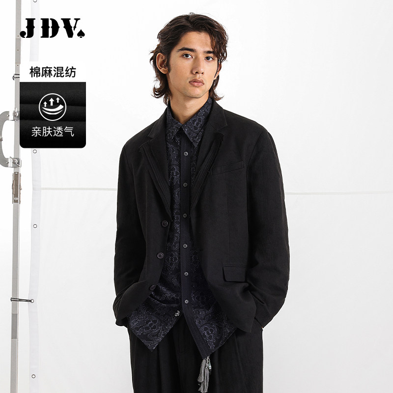 JDV奥莱旗舰店春秋折扣新品黑色棉麻西装外套宽松休闲西装外套男