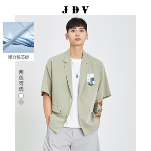 白色西装 不易起皱微弹短袖 外套灰绿西服外套 春夏新品 JDV男装