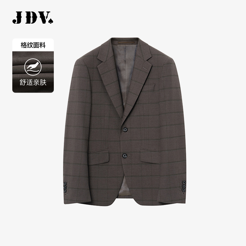 JDV2025早秋新款格纹平驳领单排扣西装商场同款百搭西服外套男士