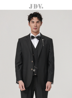 JDV男装春夏新品平驳领黑色通勤商务正装西装外套时尚职场SMM3003