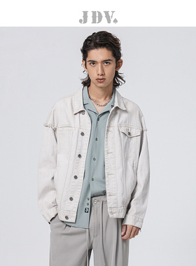 JDV男装春夏新品商场同款米灰色全棉百搭方领牛仔服外套SCB3331