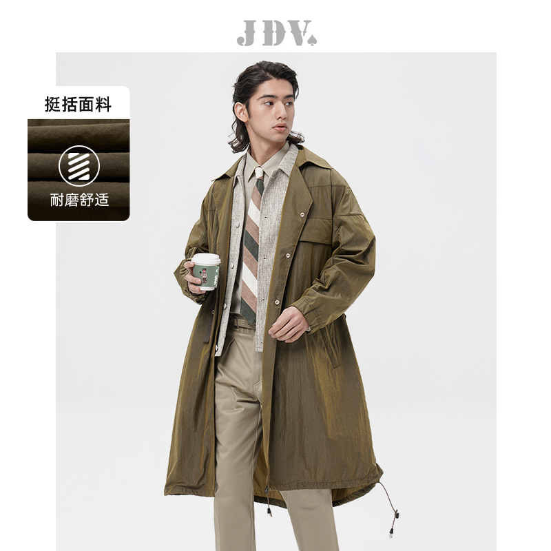 JDV商场同款绿色翻领廓形风衣