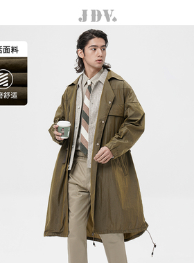 JDV商场同款秋冬新品绿色翻领廓形男士风衣宽松休闲外套WCW3354