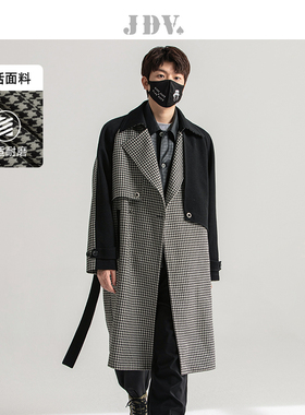 JDV奥莱旗舰店春秋折扣新品黑色设计感撞色拼接毛呢大衣外套