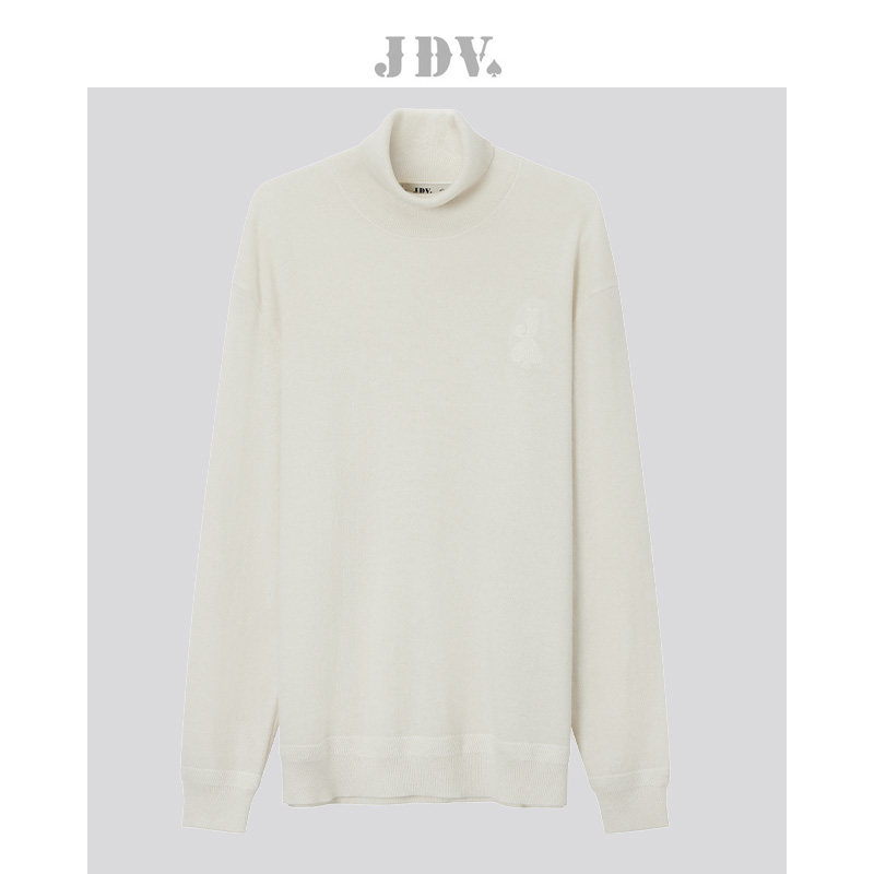 jdv白色高领绵羊毛舒适套头毛衣