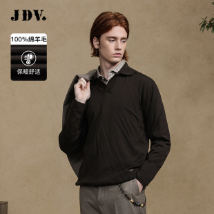 JDV春秋新款咖啡色polo领针织衫百搭男士绵羊毛衫WOT4213