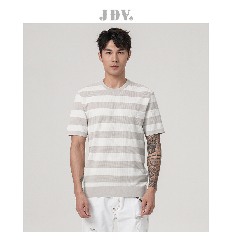 JDV商场同款卡其圆领针织短袖