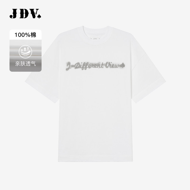 JDV奥莱旗舰店春夏折扣新品男装白色纯棉印花圆领百搭男士短袖T恤