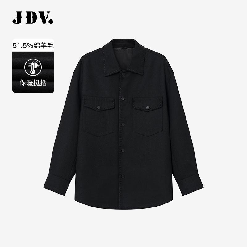 JDV黑色翻领男士刺绣夹克外套