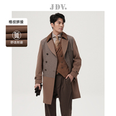 JDV奥莱旗舰店春秋折扣新品 棕色格纹翻领双排扣男士 风衣休闲外