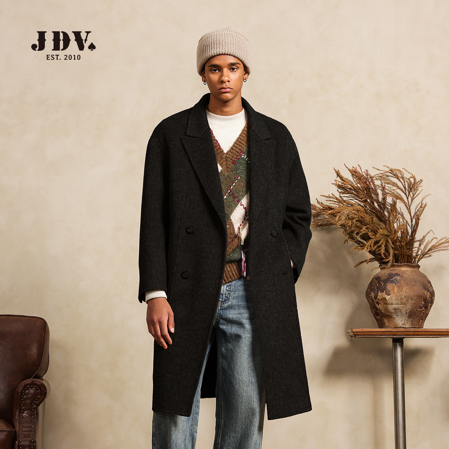 JDV双面羊毛呢大衣中长款