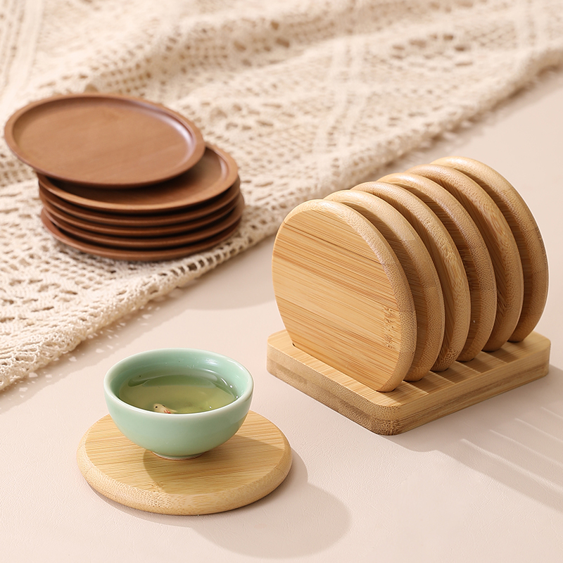 竹木杯垫套装楠竹简约创意茶道杯托圆形水杯隔热垫