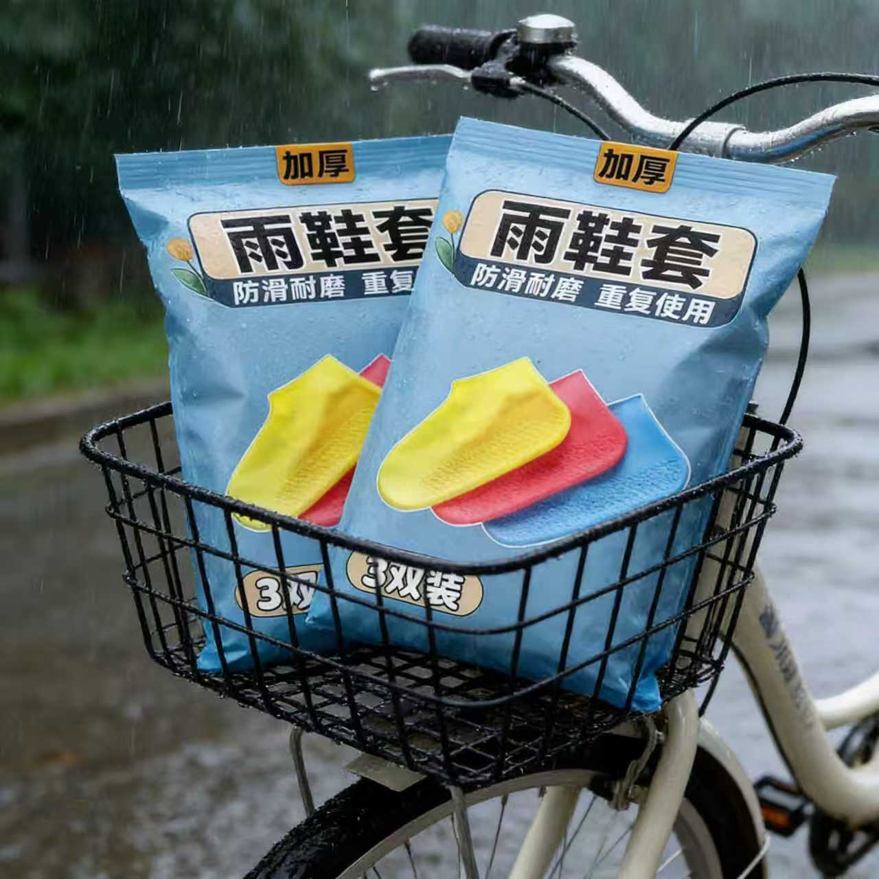 买1送1】防水鞋套套防摔雨鞋套防滑加厚耐磨户外超厚防雨套脚通用