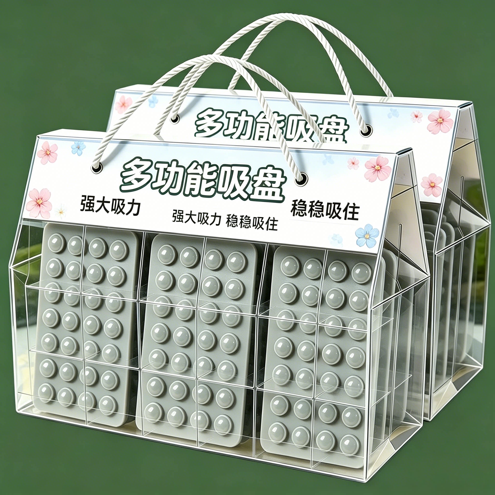 24粒方形硅胶单面吸盘手机支架