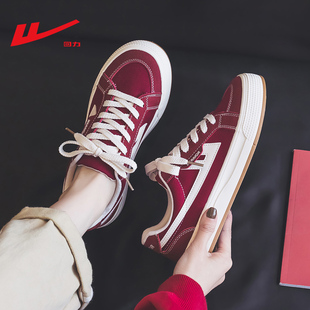 回力帆布鞋女款复古酒红色女鞋2026春季新款厚底百搭布鞋女运动鞋