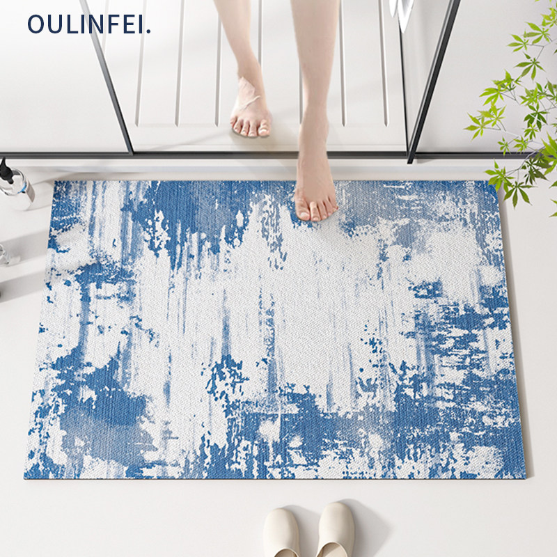 高端卫生间地垫浴室防滑吸水厕所门口脚垫洗澡专用蓝色地毯硅藻泥